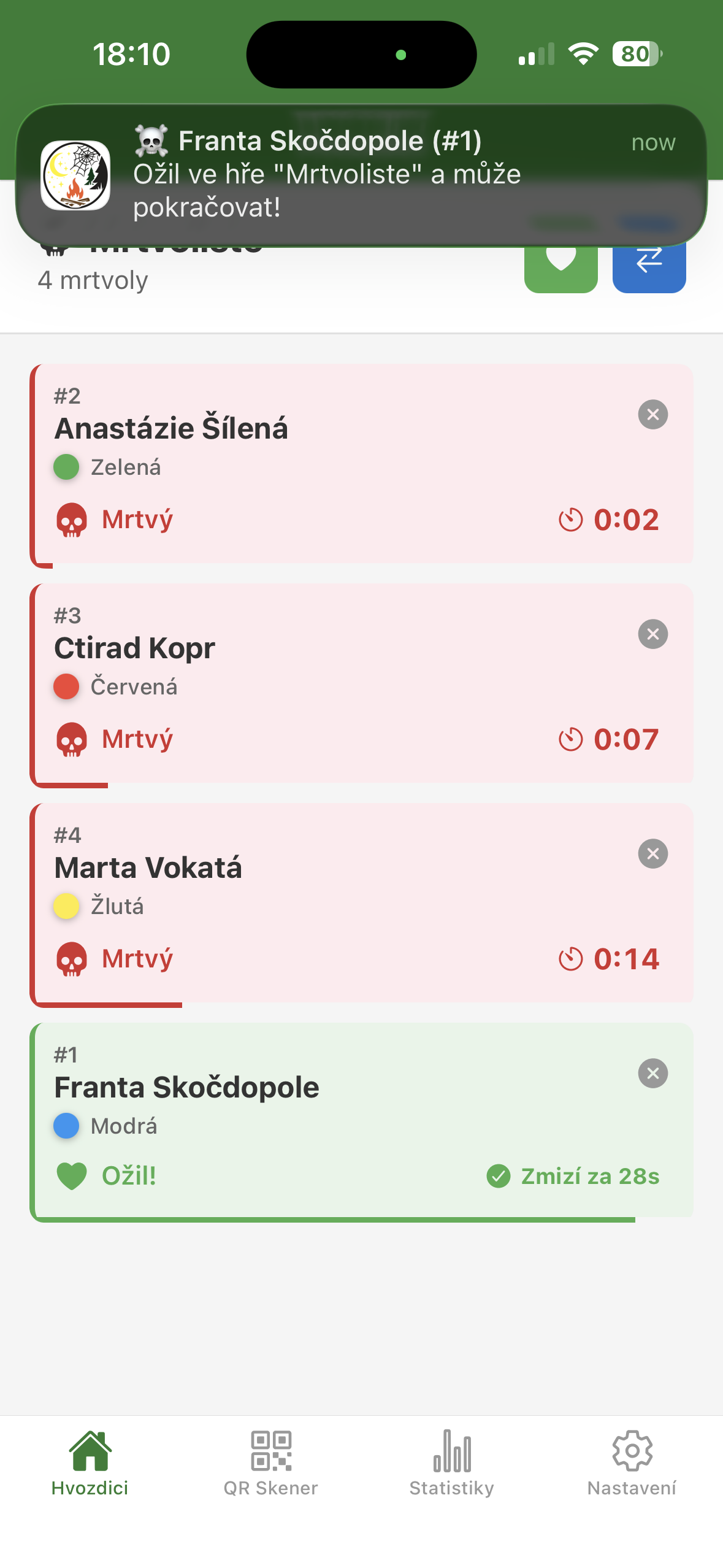 Mrtvoliste — oživení hráče